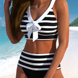 Laluna® | Bikini Listrado de Cintura Alta
