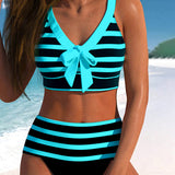 Laluna® | Bikini Listrado de Cintura Alta
