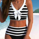Laluna® | Bikini Listrado de Cintura Alta