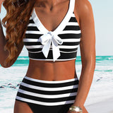 Laluna® | Bikini Listrado de Cintura Alta